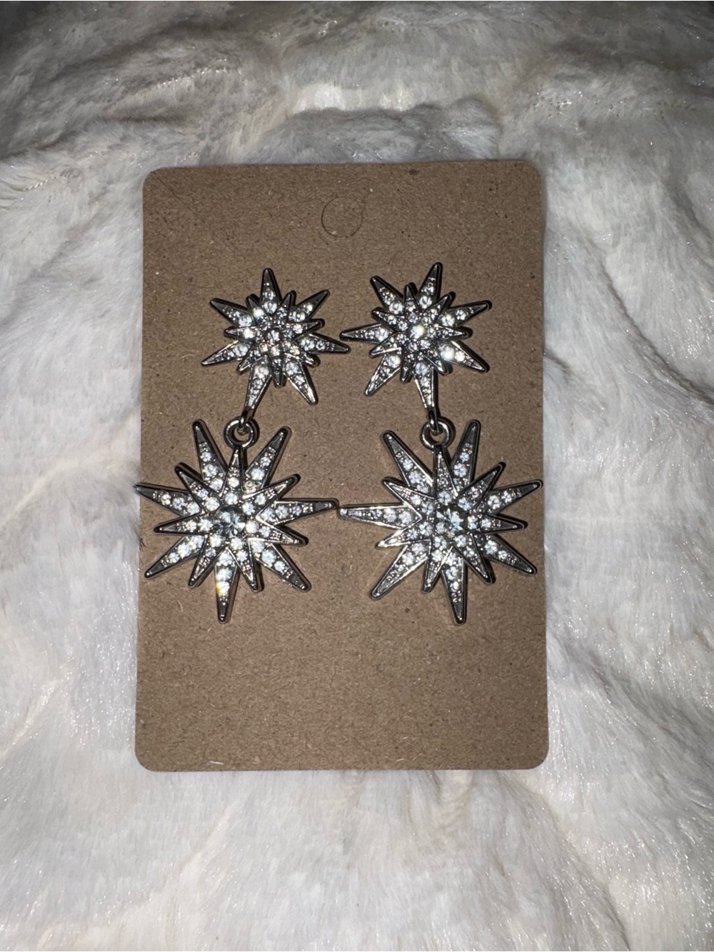 Silver Starburst Crystal Drop Earrings - Women's Jewelry - Picture 2 of 3
